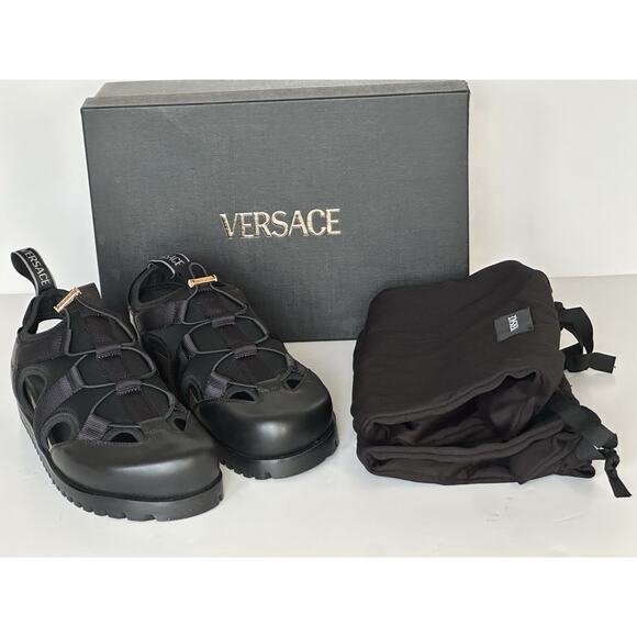 Versace Black Mules Leather Sandals 12.5 US (45.5 Eu) 1014481 Made in Italy NWT main image 10